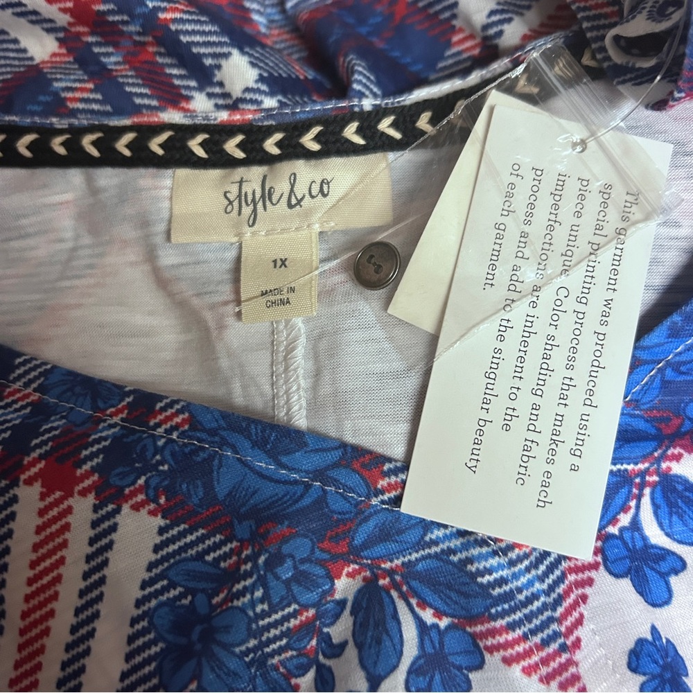 Style & Co Floral Plaid Tie Waist T-Shirt Knit Soft Stretchy Spring Casual Top - Picture 9 of 11
